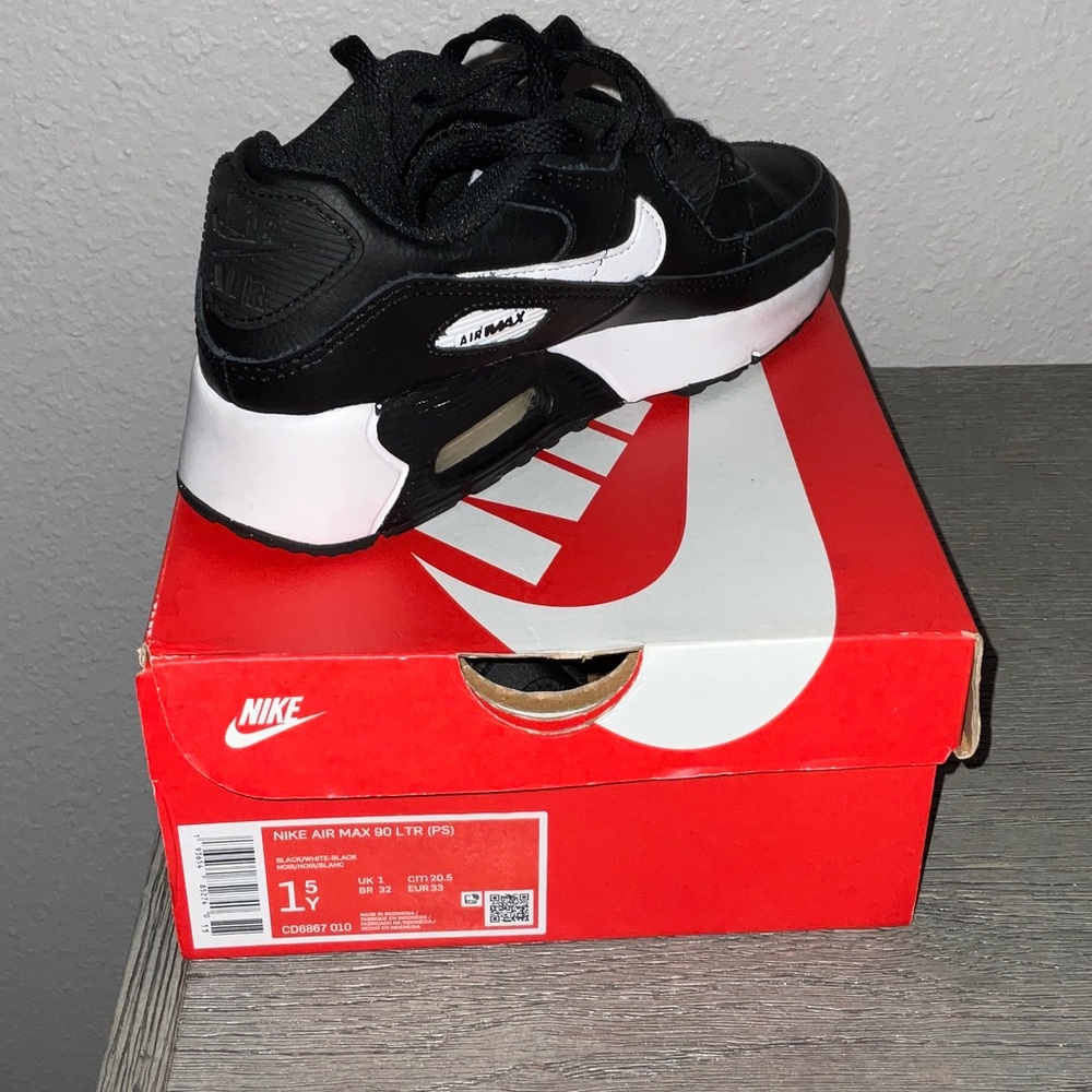 Nike Kids Air Max 90 LTR Black and White Sneakers